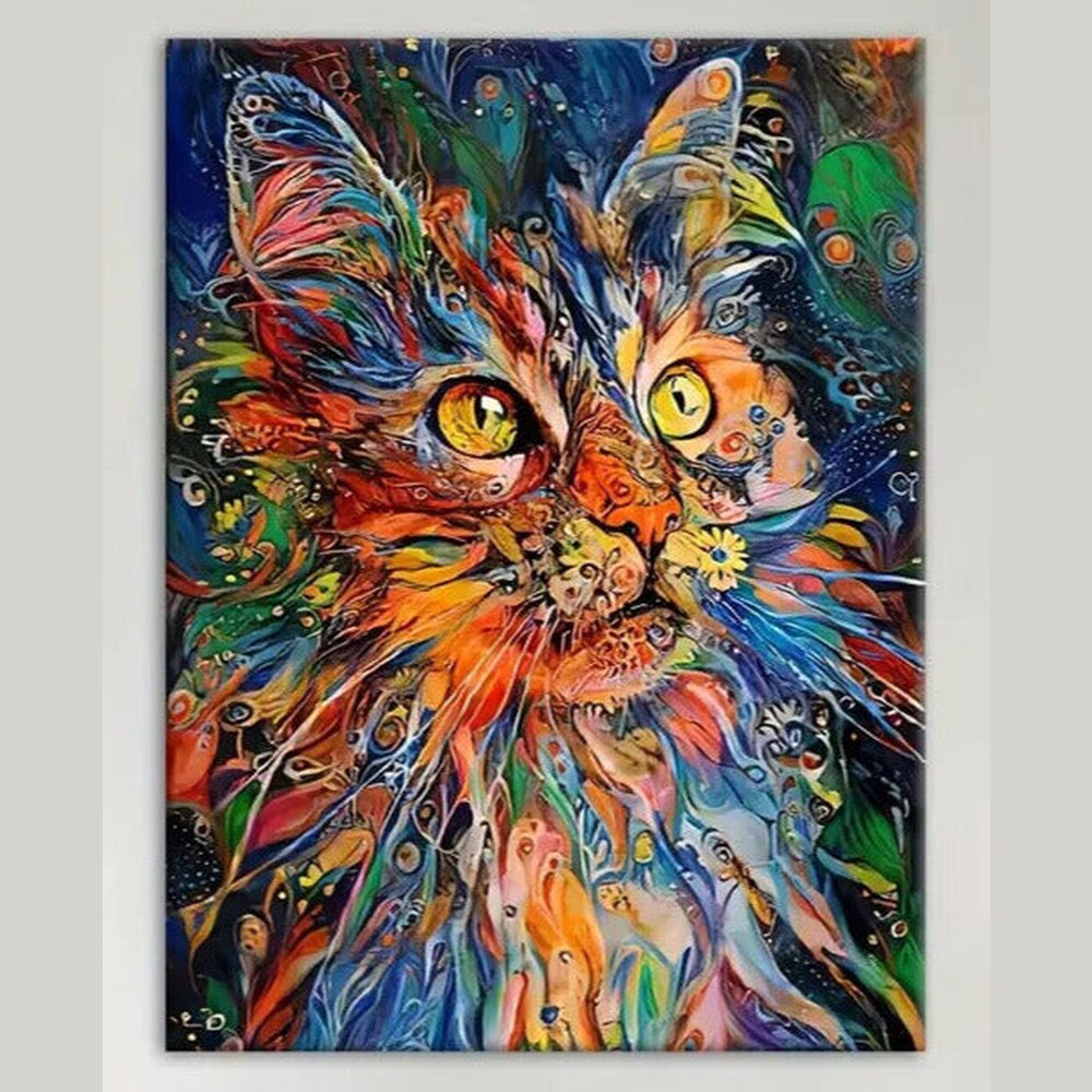 Nordic Style Vibrant Painted Cat Canvas Print Framed 12" x 16" NEW! Home & Garden:Home Décor:Posters & Prints Style Your Walls